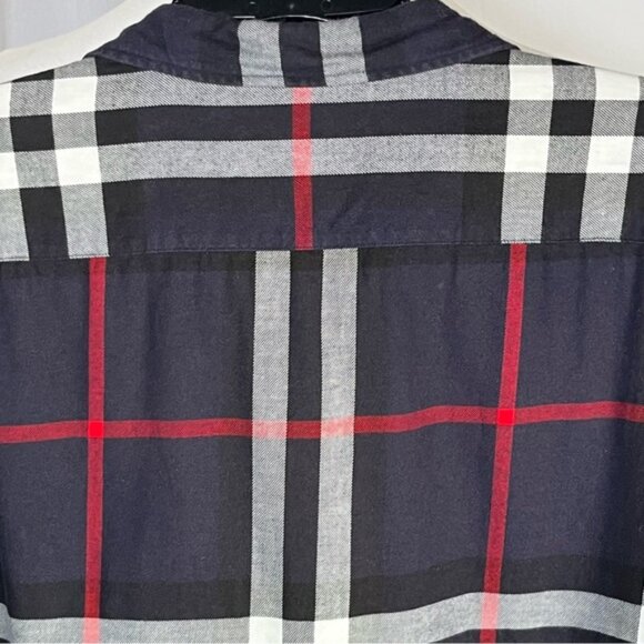 Burberry Men's Plaid Long Sleeve Button Down Shirt Navy, Black, White, Red XXL - Picture 6 of 6